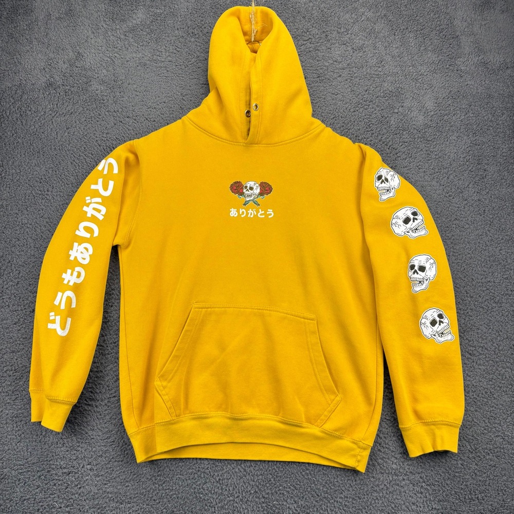 Eighty Eight Yellow Skull Rose Y2k Graphic Print Hoodie Mens Size Small